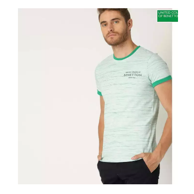 Benetton Grey/Green Short Sleeve T-Shirt For Men